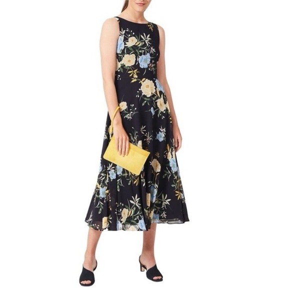 HOBBS‎ LONDON CARLY MIDI FLORAL DRESS Navy Sleeveless Tea Brunch Wedding Women 4 - Picture 16 of 16